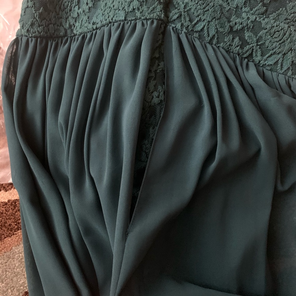 Lulu’s “Lovely” Green Gown w/ Slit and Lace - Picture 10 of 11